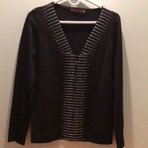 Belldini Large knit zip front top w/ rows of graduated rhinestones, long sleeve